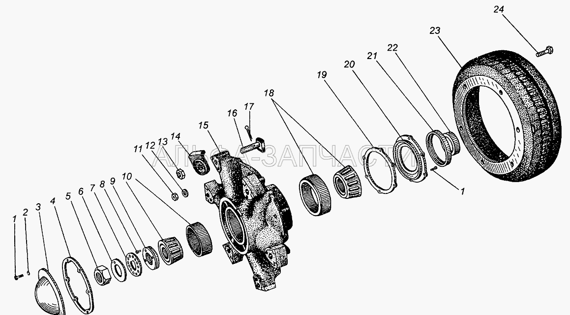 Ступица и тормозной барабан переднего колеса МАЗ-5335, МАЗ-5549, МАЗ-5429 (200-3103081-А Контргайка) 