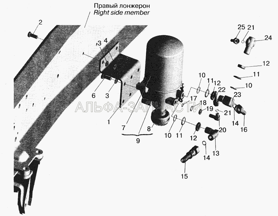 Установка осушителя воздуха и присоединительной арматуры МАЗ-555102  