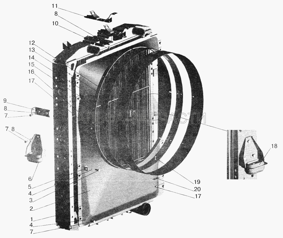 Радиатор с кожухом МАЗ-642208, 543208 (220105 Винт М6-6gх16) 