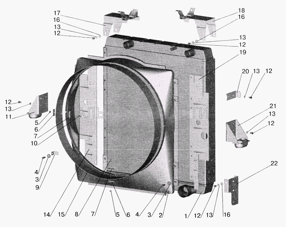 Радиатор с кожухом МАЗ-642205, 543205, 543203, 543202, 555102, 551605, 151603  