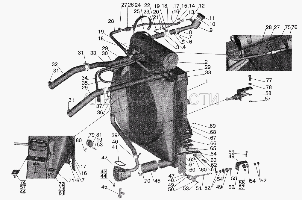 Установка системы охлаждения МАЗ-642205, 543205, 543203, 543202, 555102, 551605, 151603  