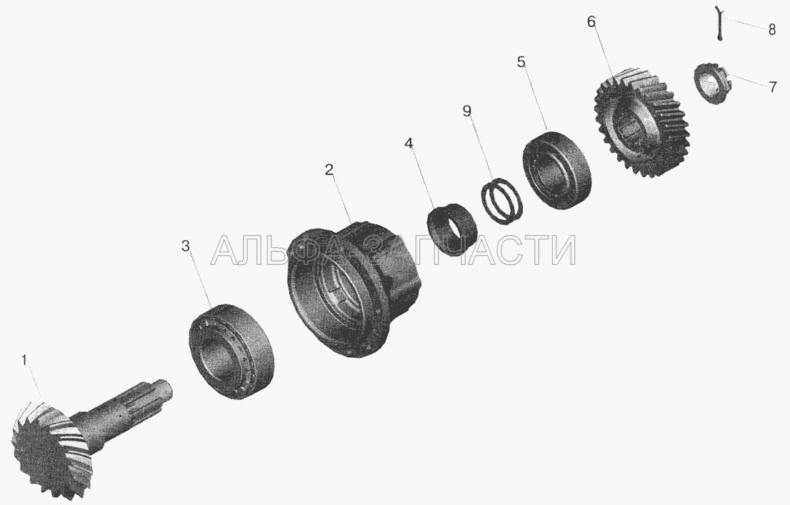 Редуктор среднего моста. Шестерня ведущая  