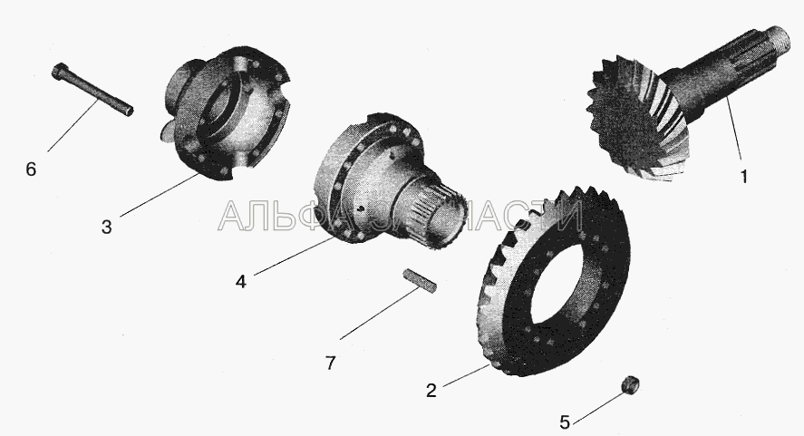Редуктор среднего моста. Шестерни ведущая и ведомая (комплект для запчастей)  