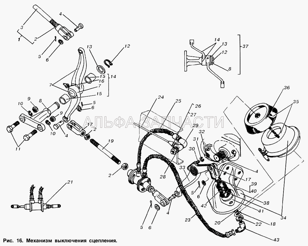 Механизм выключения сцепления (6422-1602130 Трос сцепления) 