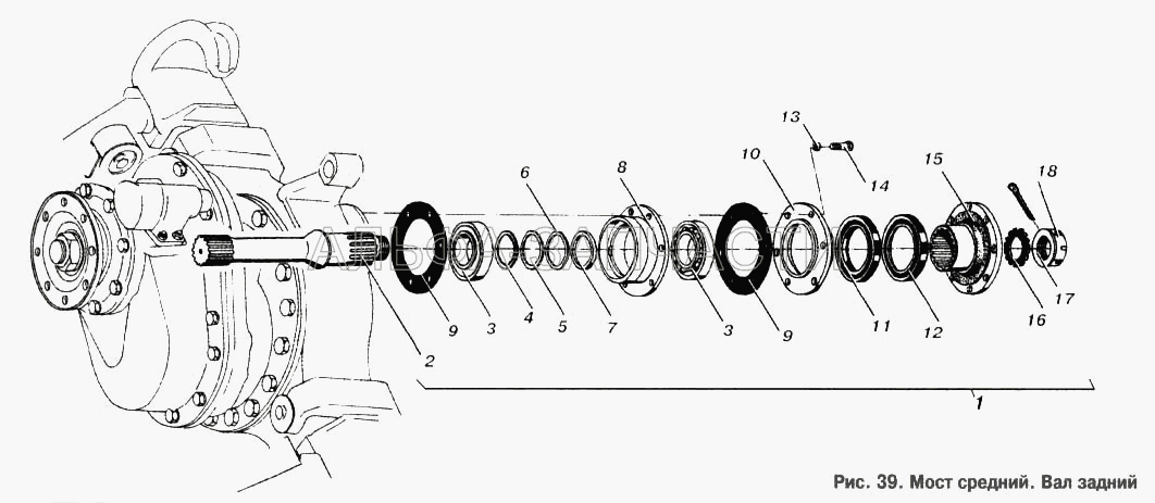 Мост средний. Вал задний  