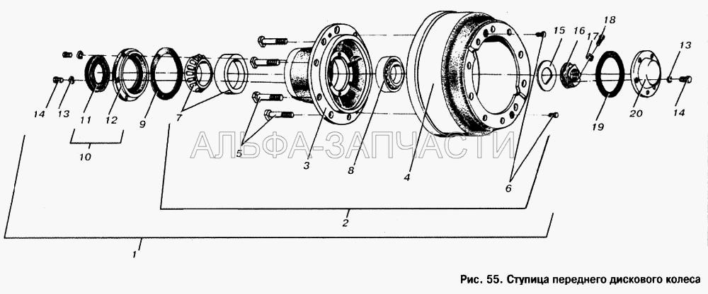 Ступица переднего дискового колеса (201476 Болт М8х1-6gх55) 