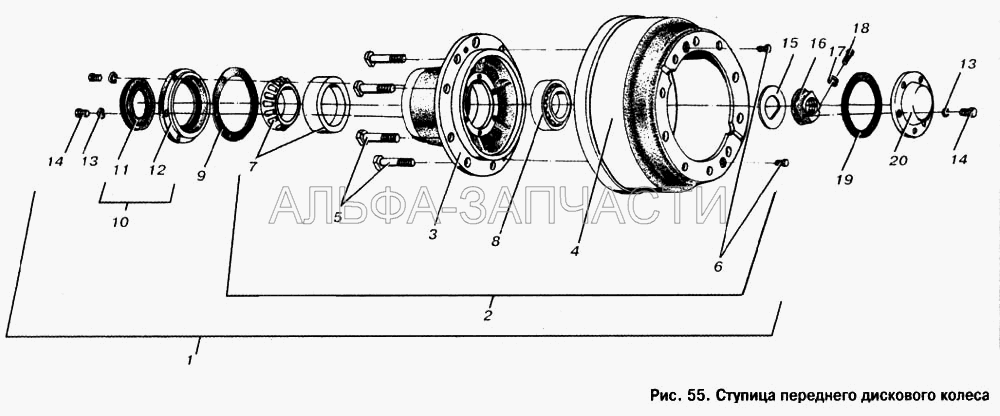 Ступица переднего дискового колеса  