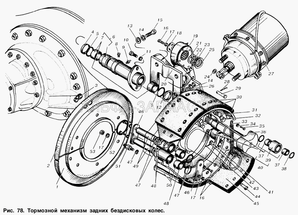 Тормозной механизм задних бездисковых колес (5336-3519171 Кронштейн тормозной камеры) 