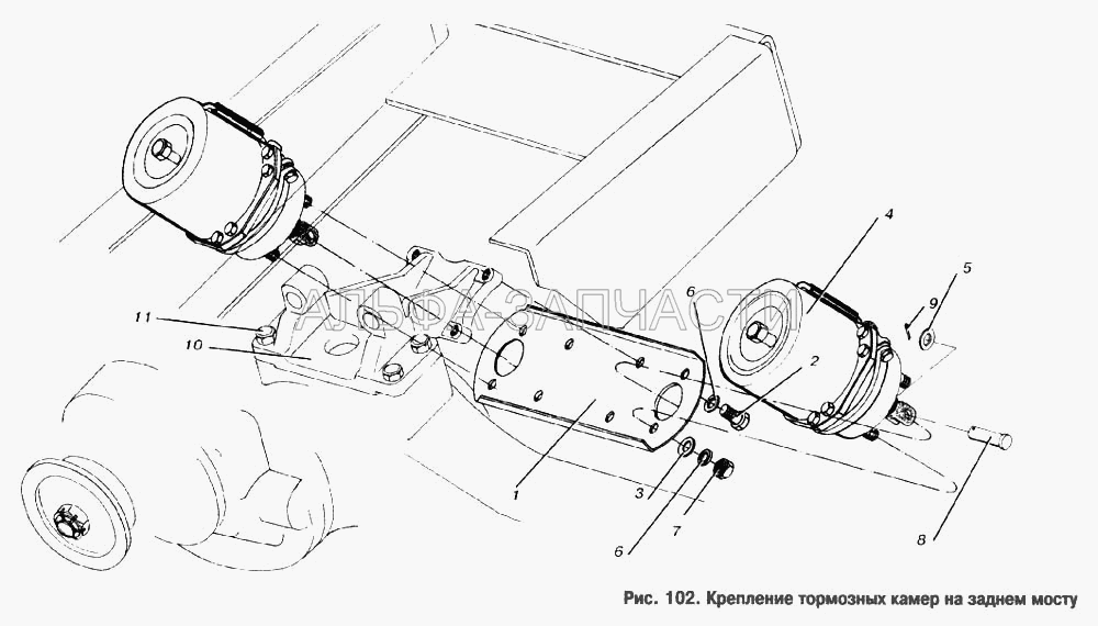 Крепление тормозных камер на заднем мосту (100-3519200 Камера тормозная задняя) 