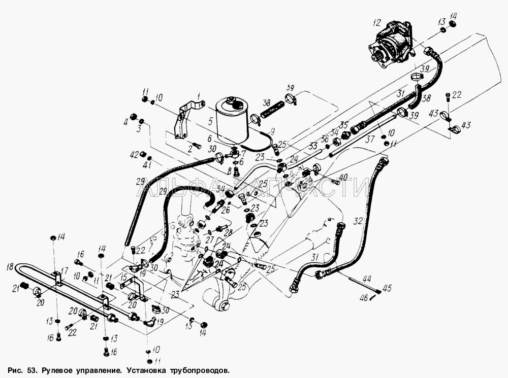 Рулевое управление. Установка трубопроводов (5336-3410010 Бак масляный в сборе) 