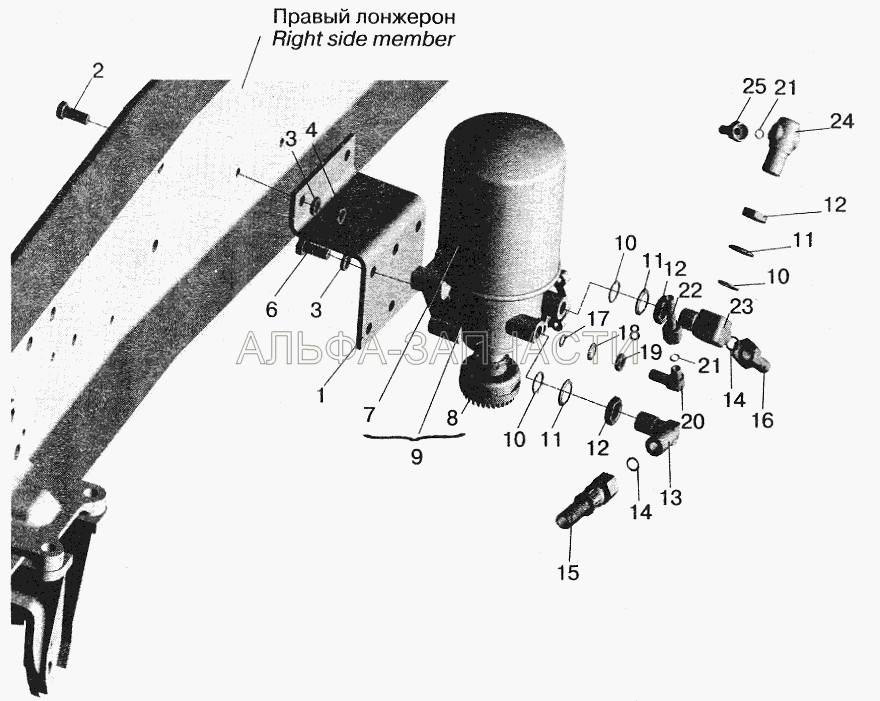 Установка осушителя воздуха и присоединительной арматуры МАЗ-555102 (402801 Угольник) 