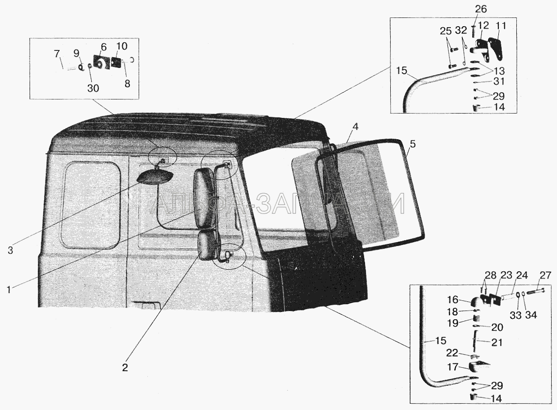 Установка стекол и зеркал на большую кабину (64221-8201104 Держатель) 