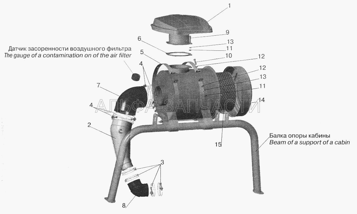 Система питания воздухом МАЗ-555102 (555102-1109024 Воздухозаборник) 