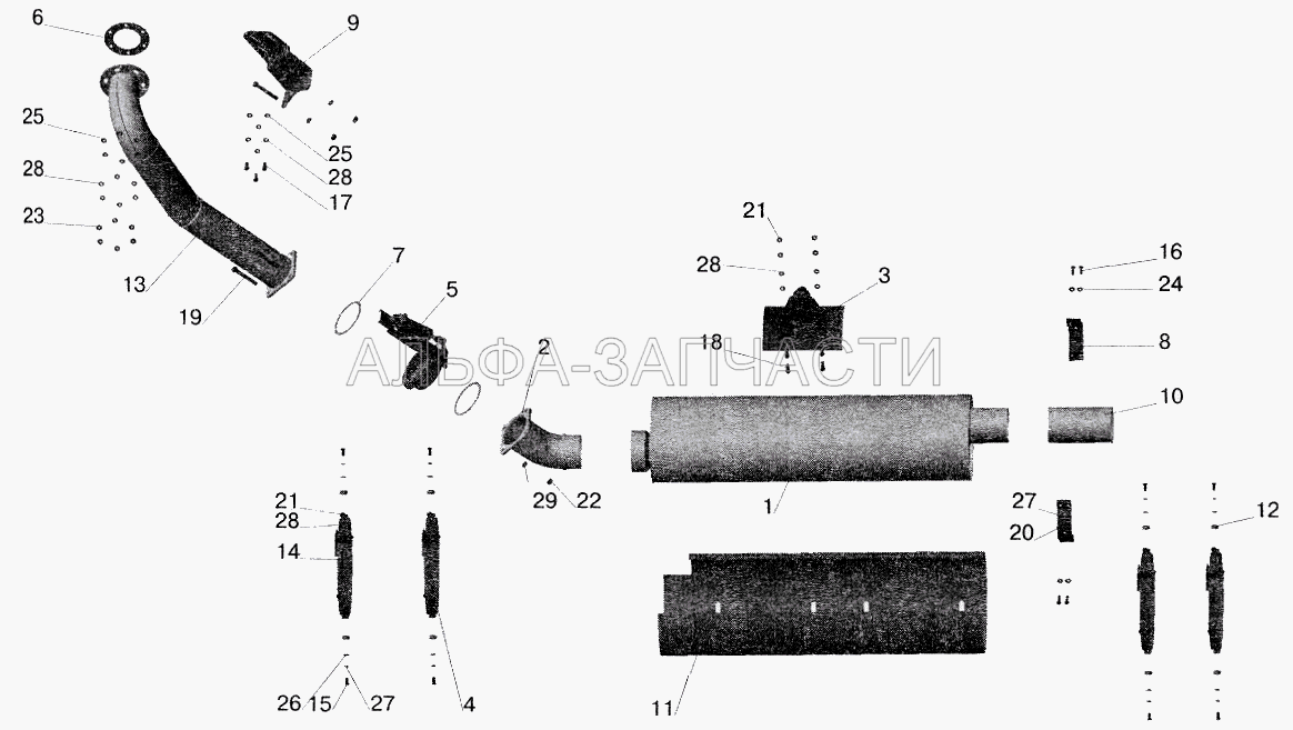 Установка системы выпуска отработавших газов МАЗ-555102, 551603  