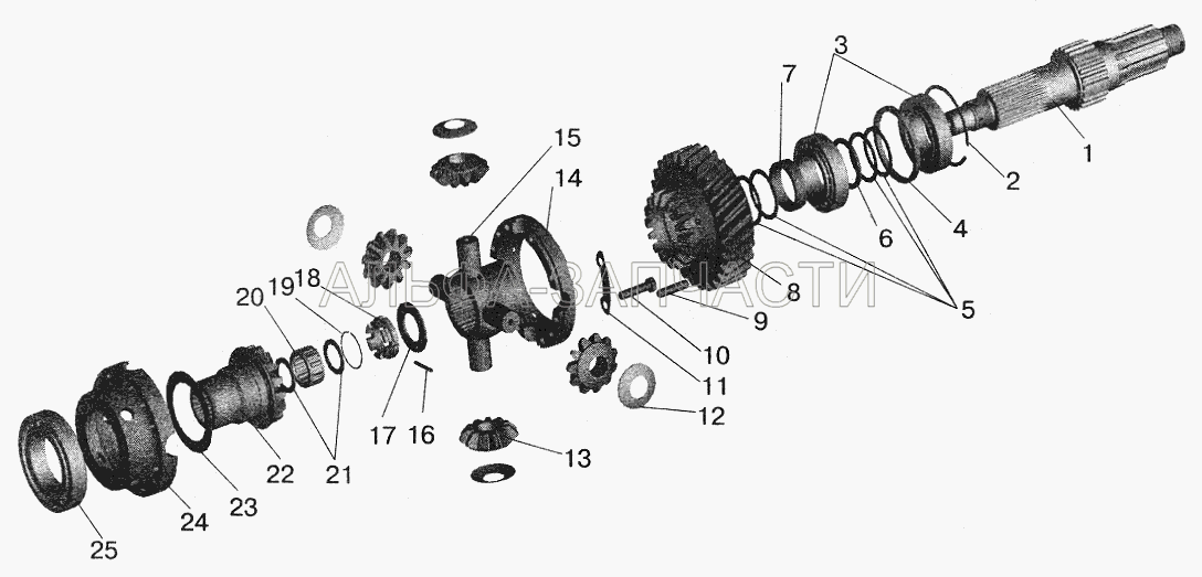 Редуктор среднего моста. Дифференциал межосевой  