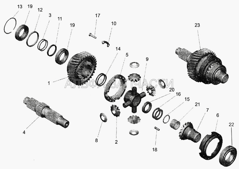 Редуктор среднего моста. Дифференциал межосевой (6430-2502076 Шайба регулировочная) 