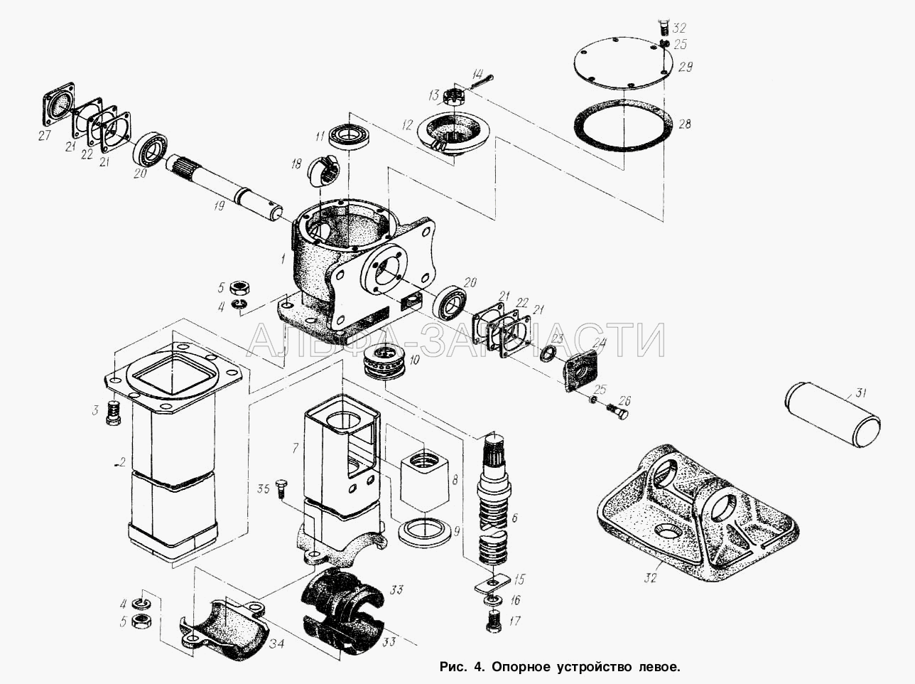 Опорное устройство левое (201588 Болт М14-6hх38) 