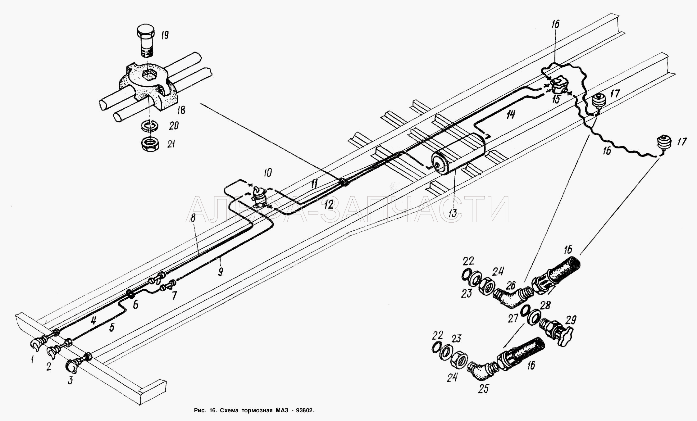 Схема тормозная МАЗ-93802 (19.3519310 Тормозная камера) 