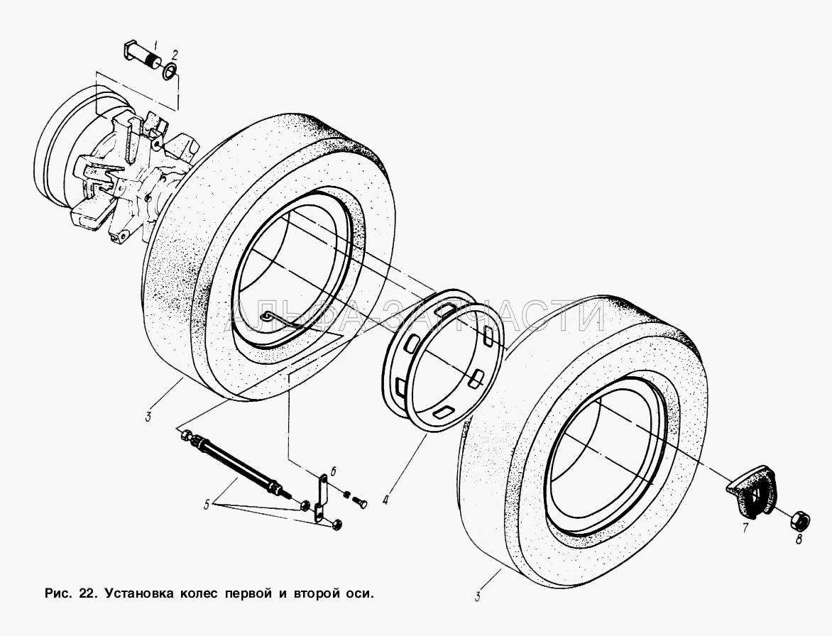 Установка колес первой и второй оси (5335-3104008 Болт ступицы колеса) 