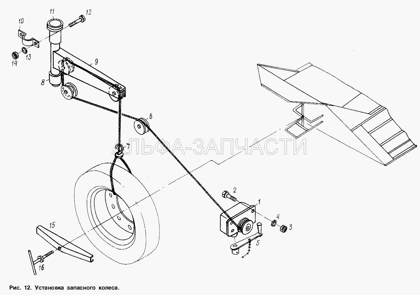 Установка запасного колеса (201538 Болт М12-6gх35) 