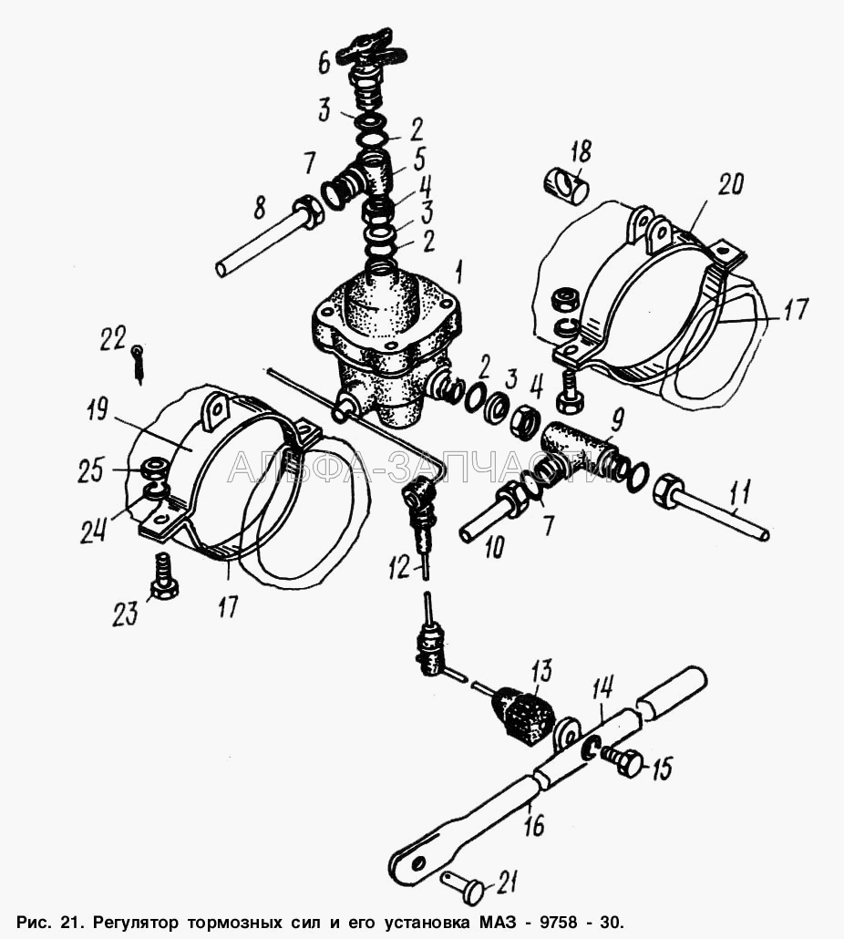 Регулятор тормозных сил и его установка МАЗ-9758-30  