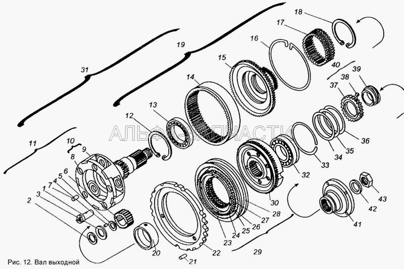 Вал выходной (201.1721145 Синхронизатор) 