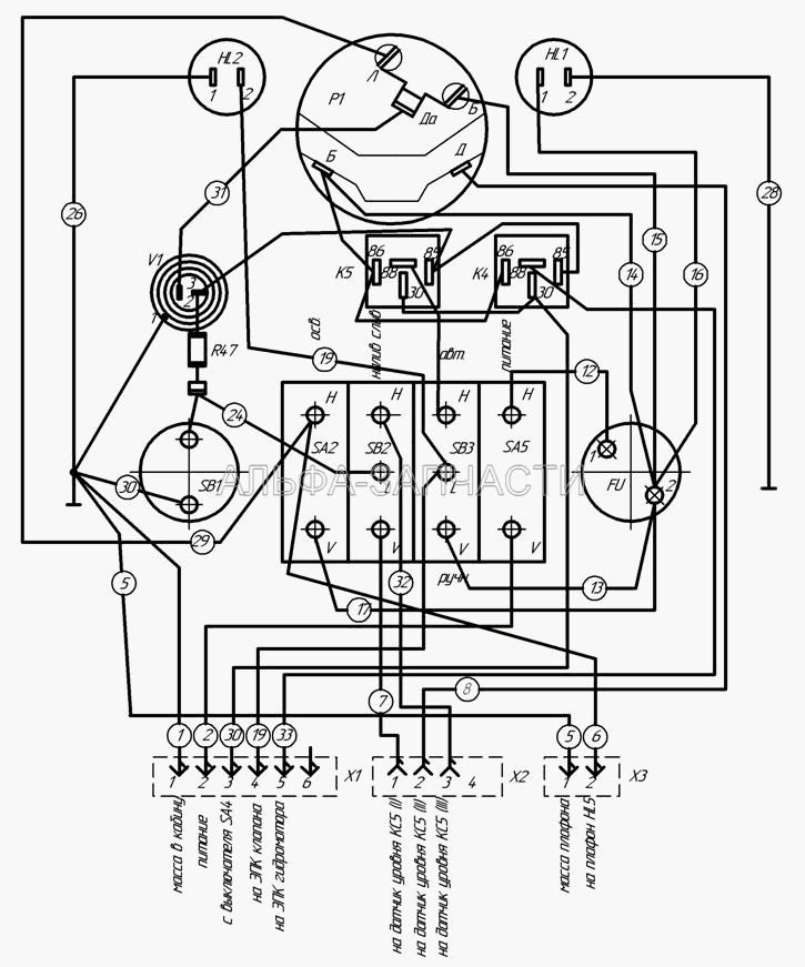 96741-3718300 Схема электрическая щитка приборов  