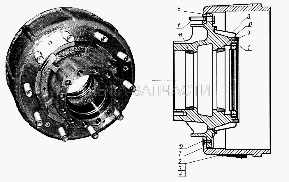 Ступица с тормозным барабаном 65115-3104010 (53205-3541121 Ротор датчика) 