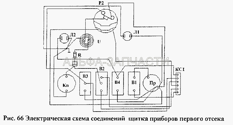 Электрическая схема соединений щитка приборов первого отсека  