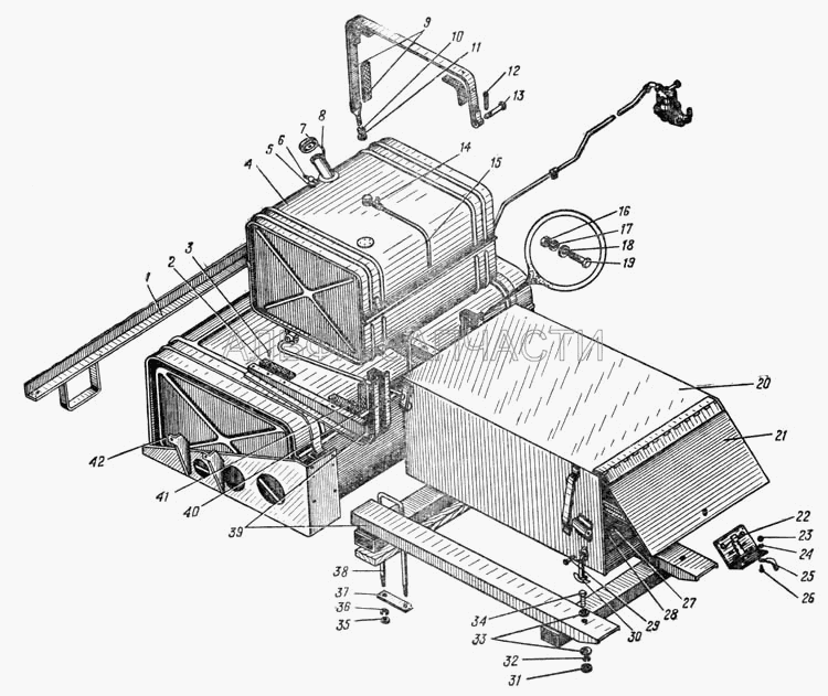 Топливные баки и топливопроводы автомобиля Урал-375С (Рис. 20)  