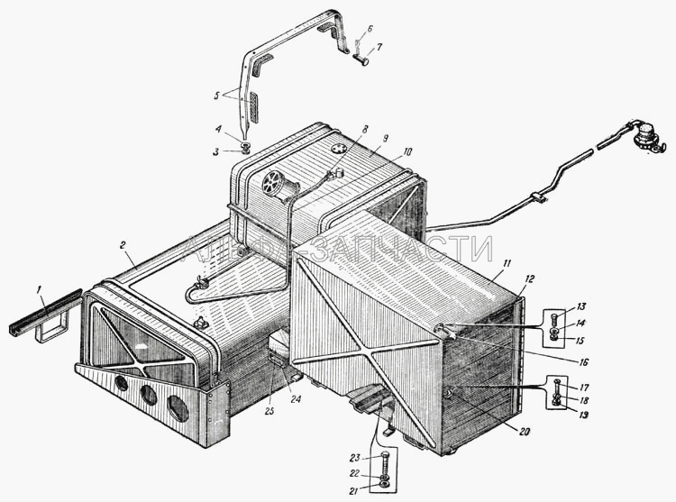 Топливные баки и топливопроводы автомобиля Урал-377С (Рис. 22) (252039-П29 Шайба 10) 