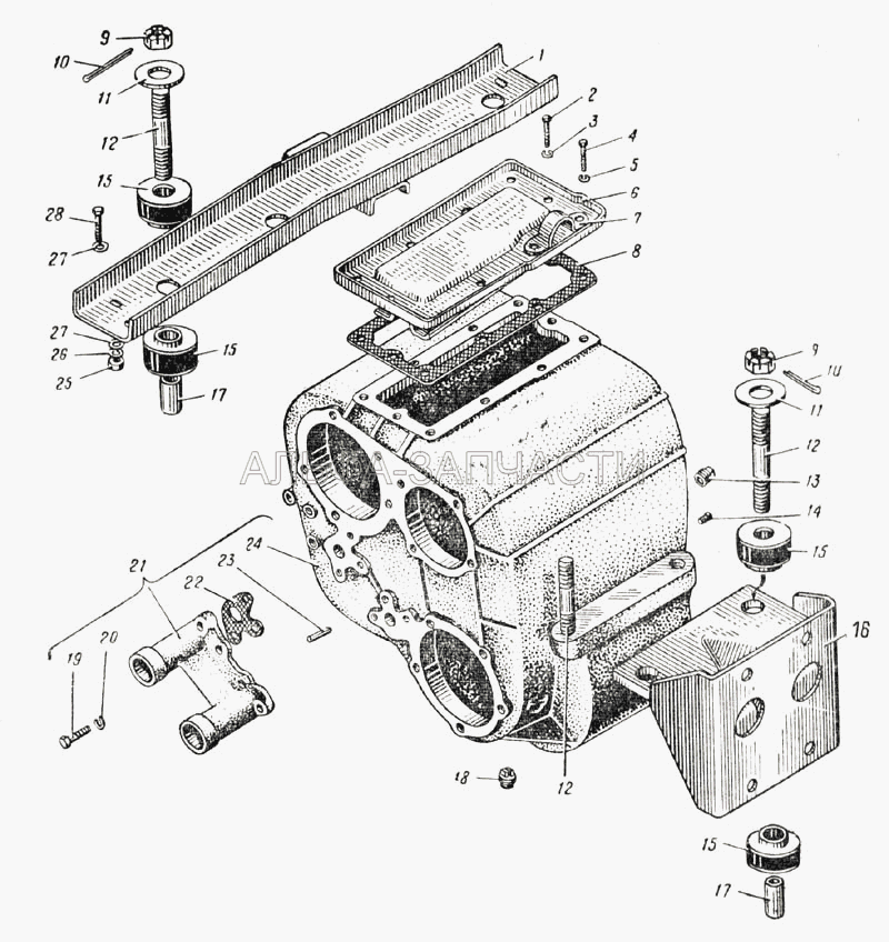 Картер и подвеска раздаточной коробки (Рис. 44) (258054-П29 Шплинт 4х32) 