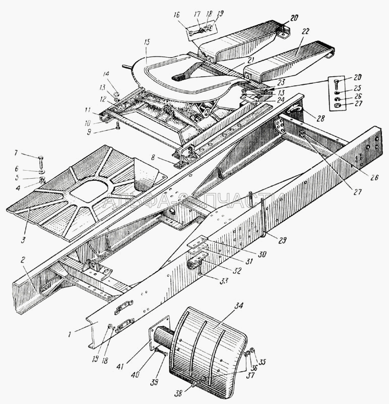 Седельное устройство и рама автомобиля Урал-377С (Рис. 60)  