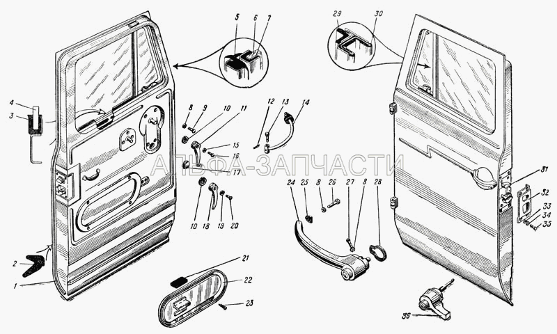 Дверь автомобиля Урал-375Д (Рис. 147) (252003-П29 Шайба 5) 