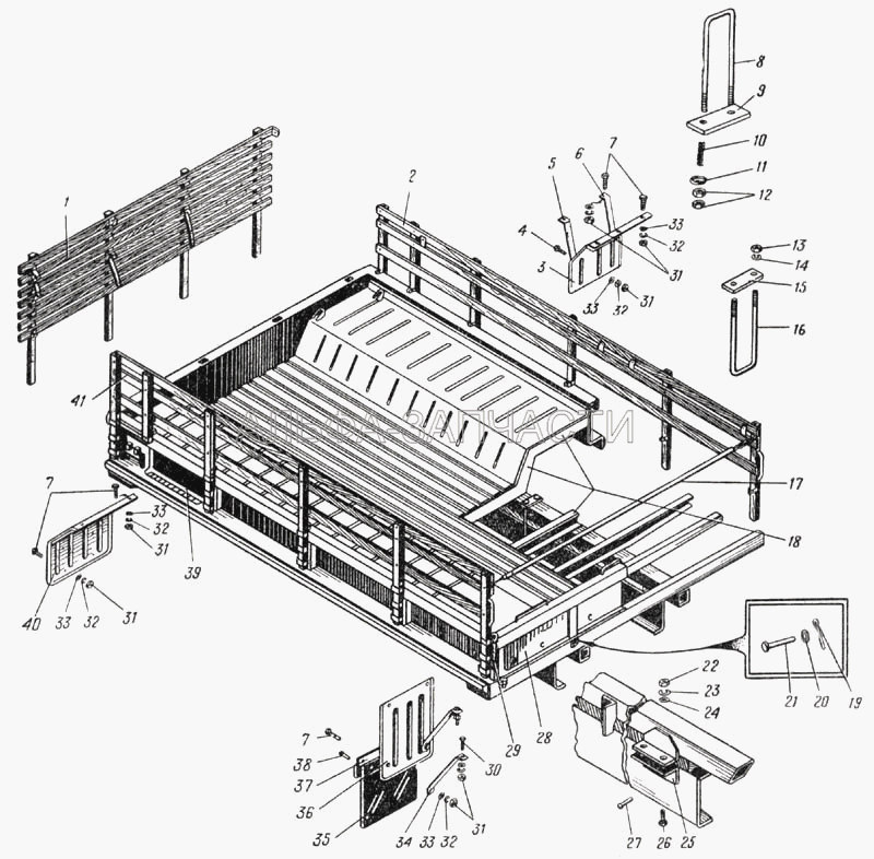 Платформа автомобиля Урал-375Д (Рис. 154) (260095-П29 Палец 12х60) 