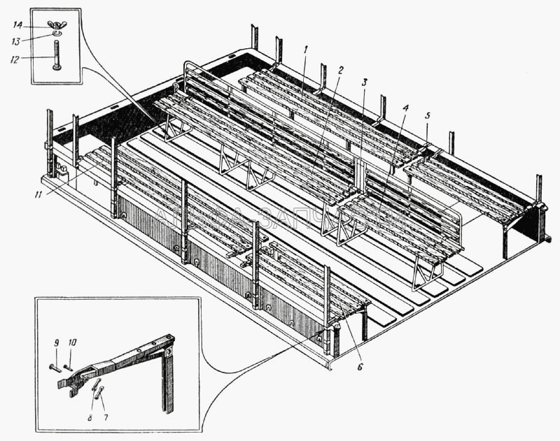 Сиденья платформы автомобиля Урал-375Д (Рис. 156)  