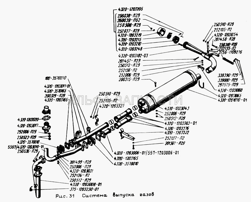 Система выпуска газов (4320-1201010-01 Глушитель выхлопа в сборе) 