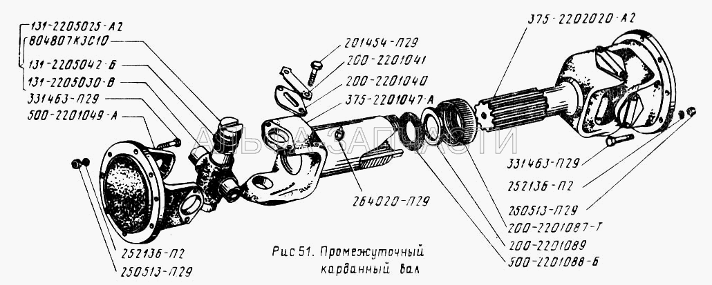 Промежуточный карданный вал (500-2201088-Б Сальник скользящей вилки) 