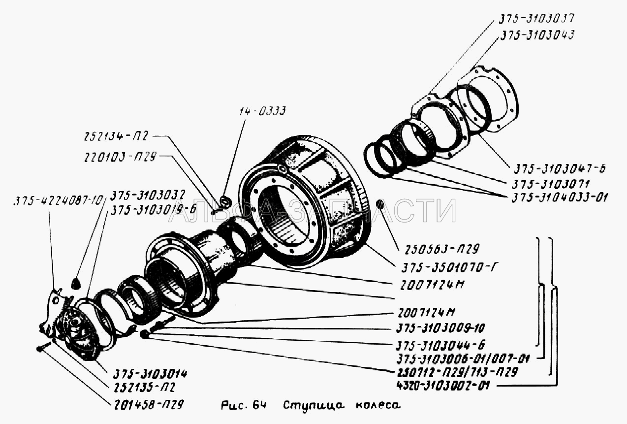 Ступица колеса (250713-П29 Гайка М20х1,5 (левая)-6Н6.016) 