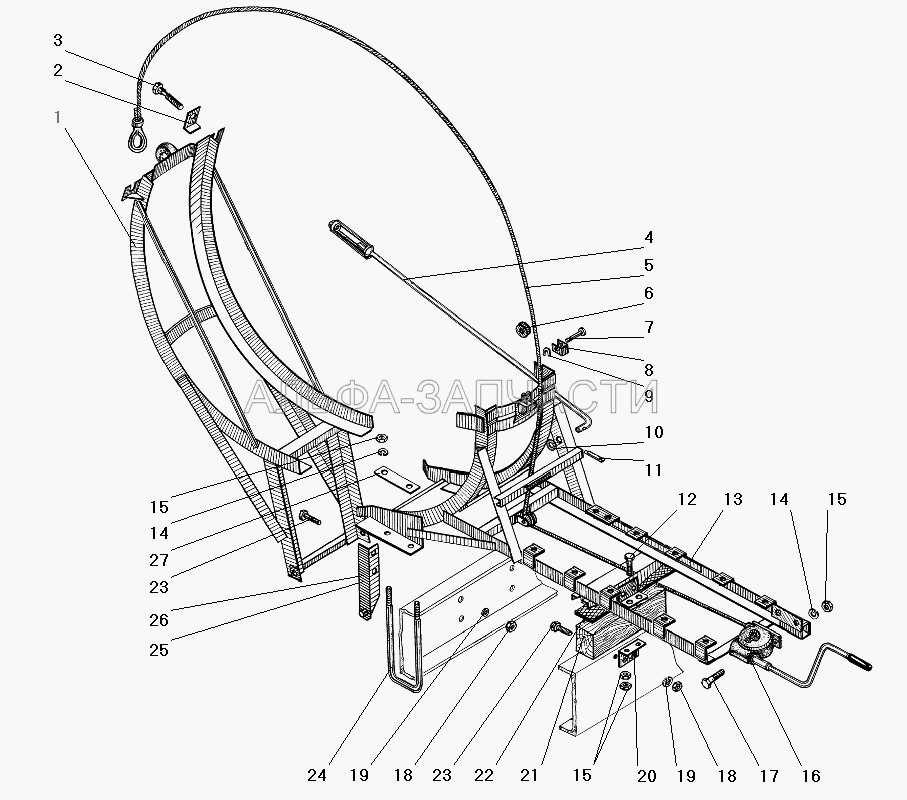 Вертикальный держатель запасного колеса (252016-П29 Шайба 14) 