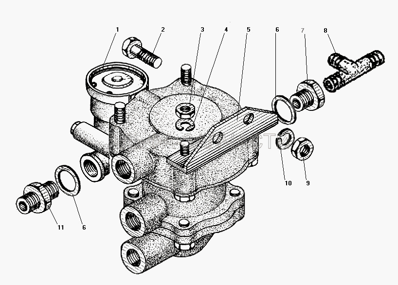 Установка клапана прицепа с клапаном обрыва (25.3522210 Клапан управления тормозами прицепа) 