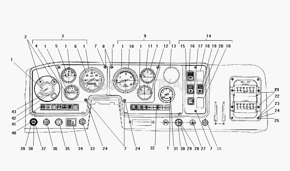 Панель приборов (П147-3709000-03.11 Переключатель отопителя кабины) 
