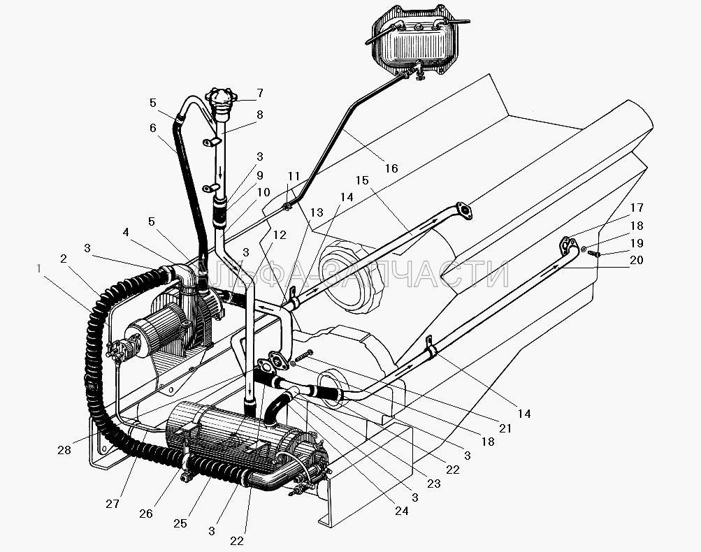Трубы и шланги системы предпускового подогрева (4320-1015720-01 Переходник соединительной трубы) 