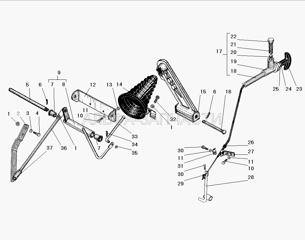 Привод акселератора (4320-1108022-01 Уплотнитель тяги педали акселератора) 