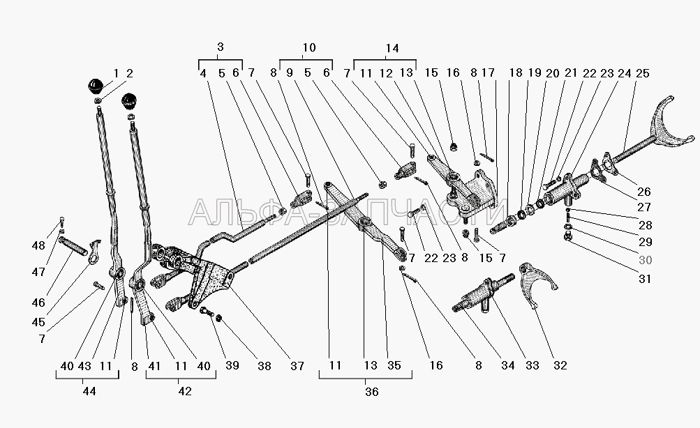 Управление и механизм переключения раздаточной коробки (4320-1803159 Кольцо уплотнительное) 