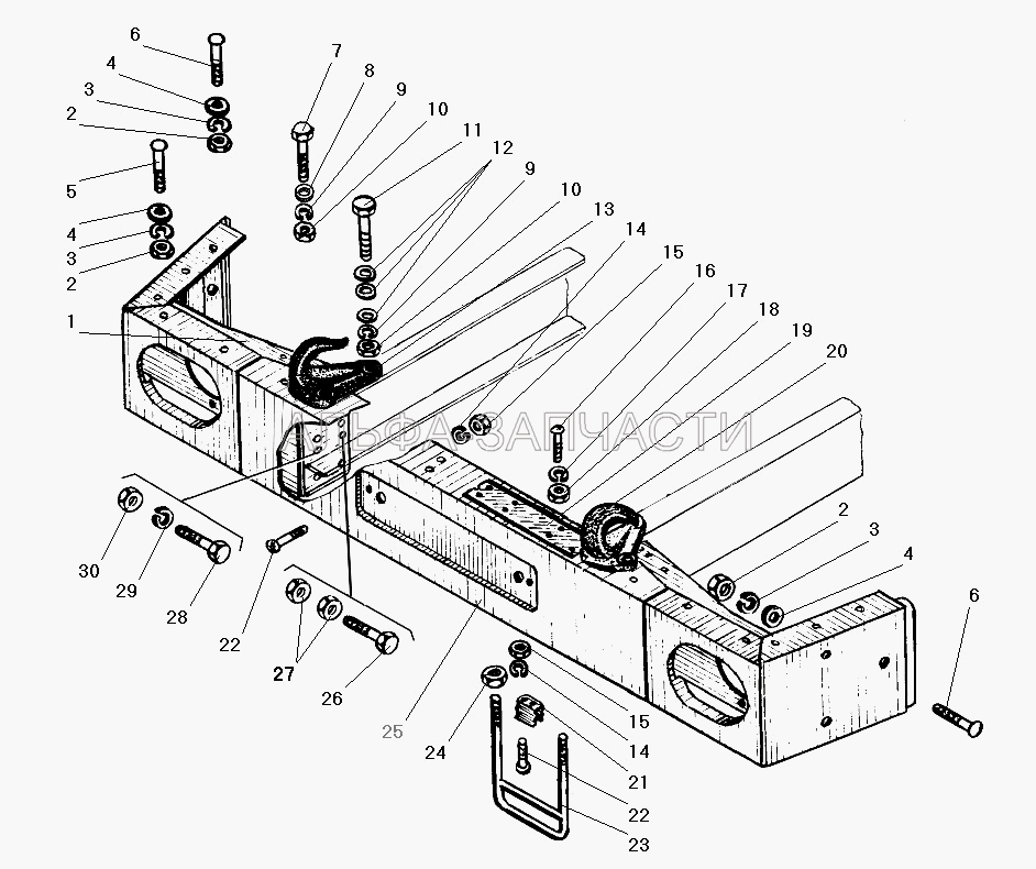 Передний буфер и буксирные крюки  