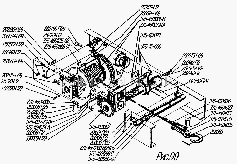 Лебедка с тросоукладчиком в сборе (375-4501005-В Лебедка с редуктором в сборе) 