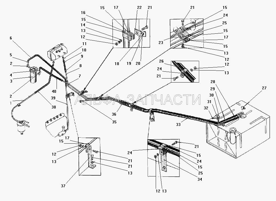 Трубопроводы и шланги системы питания (204А-1105510-Б Фильтр грубой очистки топлива (ФГО) в сборе) 