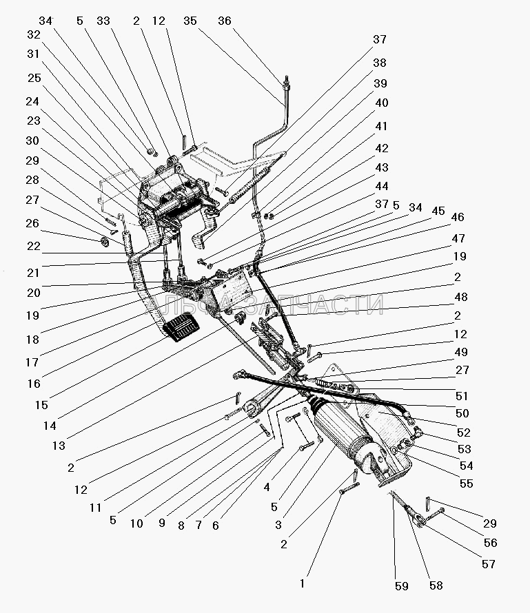 Привод педалей сцепления и тормоза (5557-1602194-10 Трубка) 