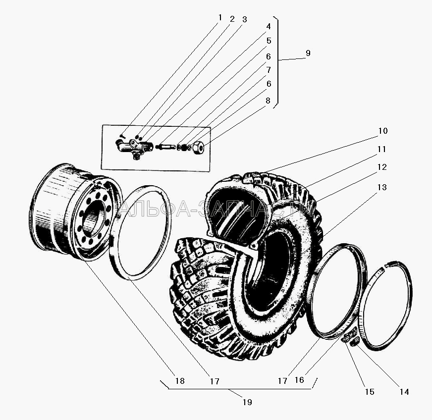 Колесо и шина (375-4224126-Ж Корпус колесного крана) 